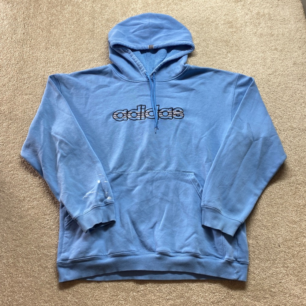 Adidas Sweatshirt Mens‎ Medium Light Blue Hoodie Pullover Logo Pocket